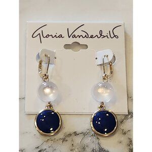 Gloria Vanderbilt Gold-Tone Leverback Earrings With Clear & Navy Accents